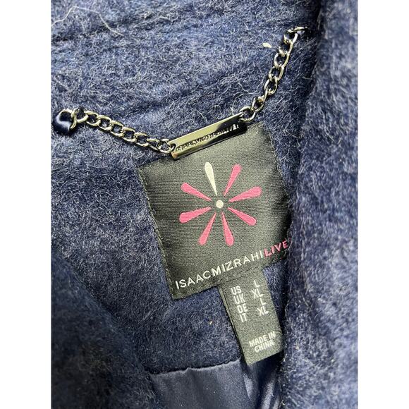 QVC Isaac Mizrahi Wrap Long Coat w/ Notched Collar & Pockets NAVY NWOT SIZE J - Picture 5 of 8